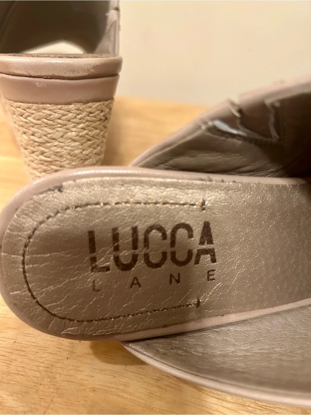 Lucca Lane Debbi Natural leather platform wedge sandals taupe women’s size 8